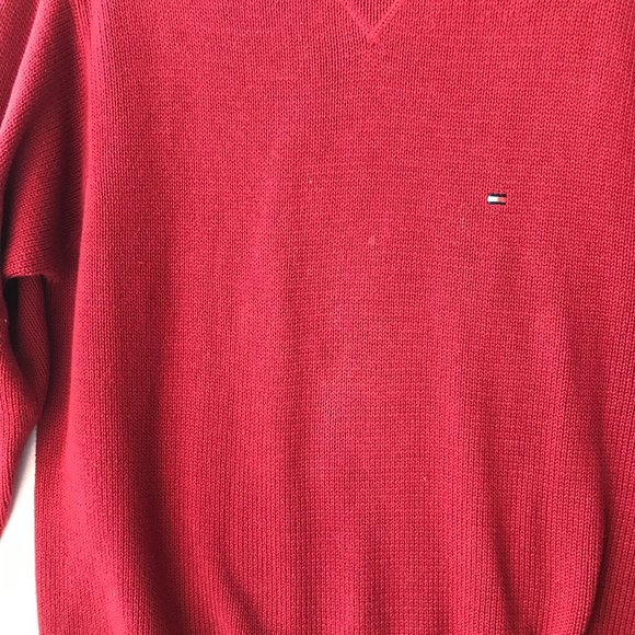 Vtg Tommy Hilfiger Brick Red Cardigan Sweater Cotton Mens Size Small S/P Solid - Picture 7 of 12